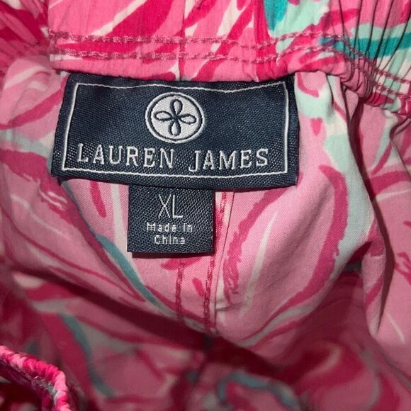 Lauren James Nylon Pink Flower Tulip Shorts Elastic  waist Pull-on Sz XL X-Large - Picture 3 of 6